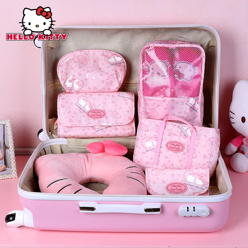 

Hello Kitty Travel Foldable Storage Box Waterproof Tote Bags Makeup Clothing Luggage Wardrobe Organizer underwear Nylon Package