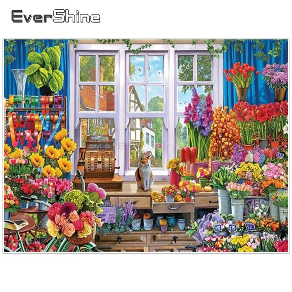 

EverShine Diamond Embroidery Full Round Diamond Painting Cross Stitch Scenery Picture Of Rhinestones Diamond Mosaic Wall Decor