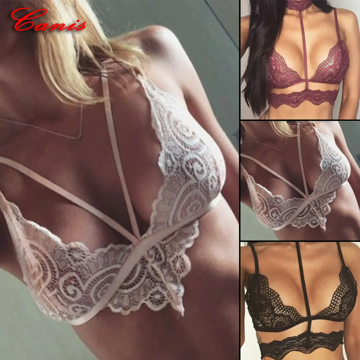 

New Women Floral Lace Bralette Bustier Crop Top Sheer Mesh Triangle Unpadded Bra