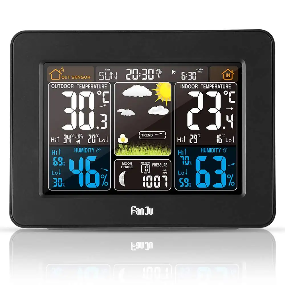 Goede FanJu FJ3365 EU US Plug Weerstation multifunctionele Digitale Klok Temperatuur Vochtigheid Maanfase Bureau Tafel LCD wekker
