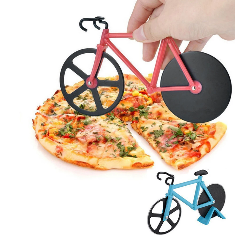 Stainless Steel Pizza Knife Two-wheel Bicycle Shape Pizza Cutting Knife Pizza Tool Bike Round Pizza Cutter knives Yellow