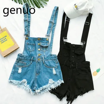 

2019 Hot Vogue Women Clothing Denim Playsuits Cotton Strap Rompers Shorts Loose Casual Overalls Shorts Rompers Female Playsuits