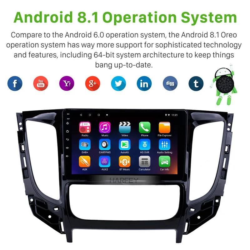 Top Harfey Android 8.1/9.0 Bluetooth Radio 9" for 2015 Mitsubishi TRITON Auto A/C GPS Navi SD DVR 3G WIFI SWC Car Multimedia Player 1