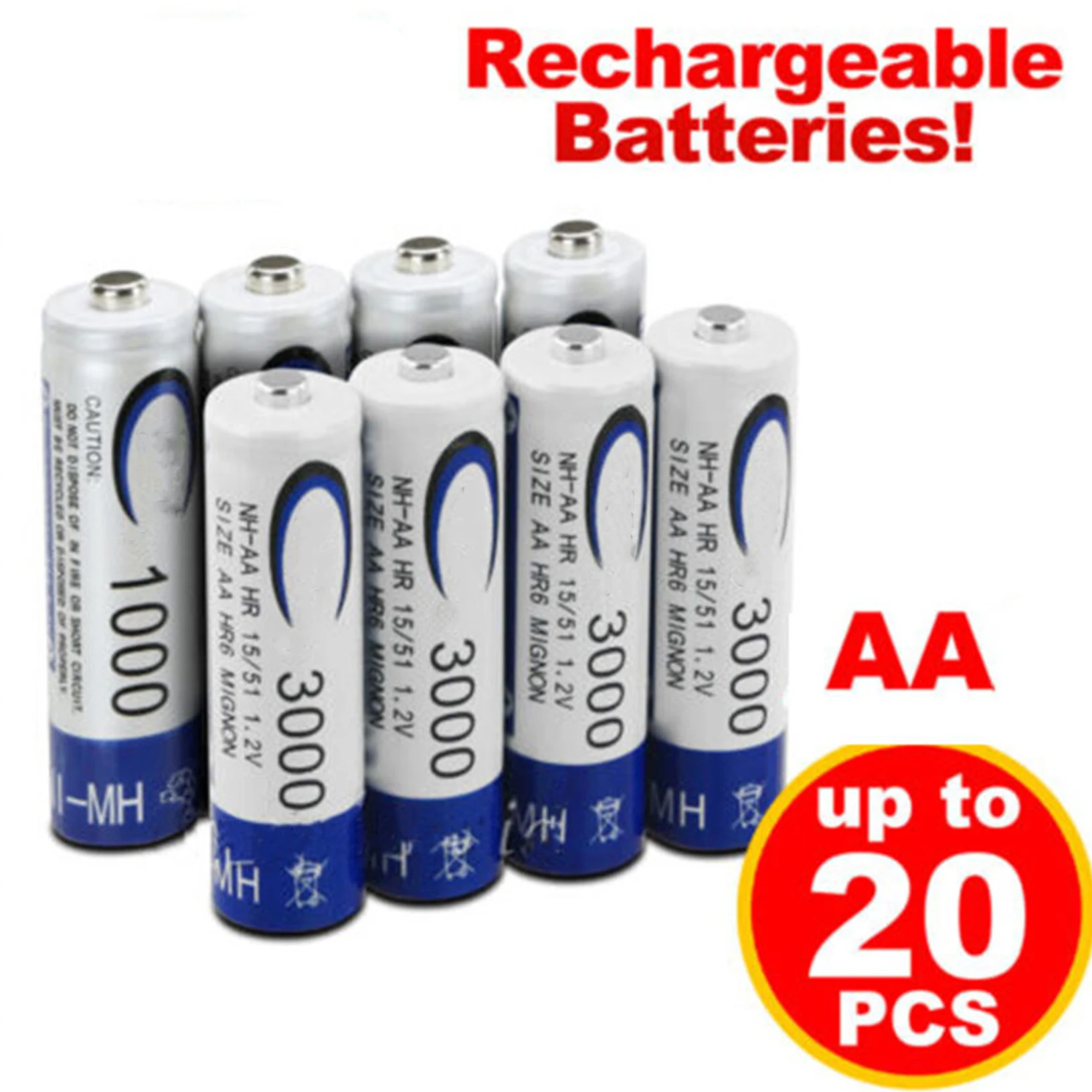 20x AA NI MH 3000mAh 1.2V Rechargeable battery batteries Bulk Nickel