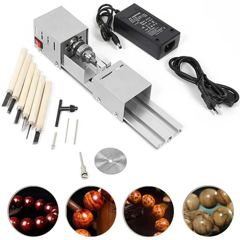 

96W Mini Lathe Beads Machine Woodworking DIY Standard Set with Power Carving Cutter Professional Polishing Drill Tools Set