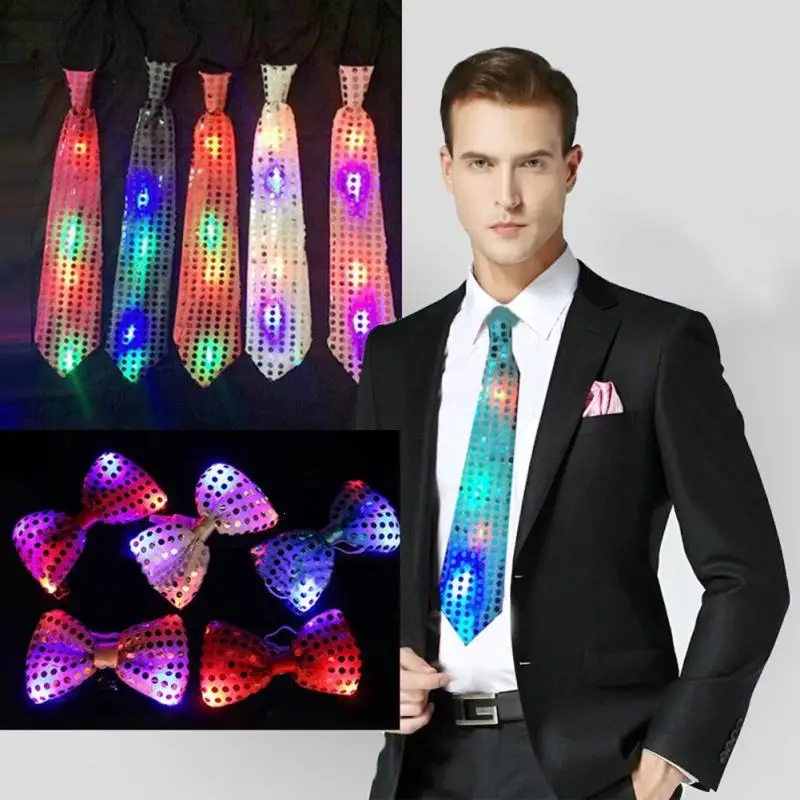 

LED Flashing Light Up Sequin Bowtie Necktie Mens Boys Party Bow Luminous Tie Wedding Gift Ties Cosplay Evening Party Decor A30