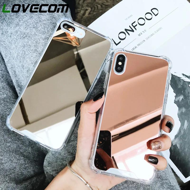 

LOVECOM Luxury Specular Mirror Cases For iPhone X XS Max XR 6 6S 7 8 Plus Full Body Corner Shockproof Soft Phone Back Cover Gift