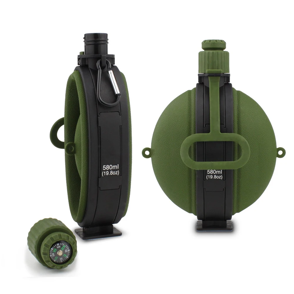 Collapsible Water Bottle Portable Silicone Water Kettle with Compass Bottle Cap
