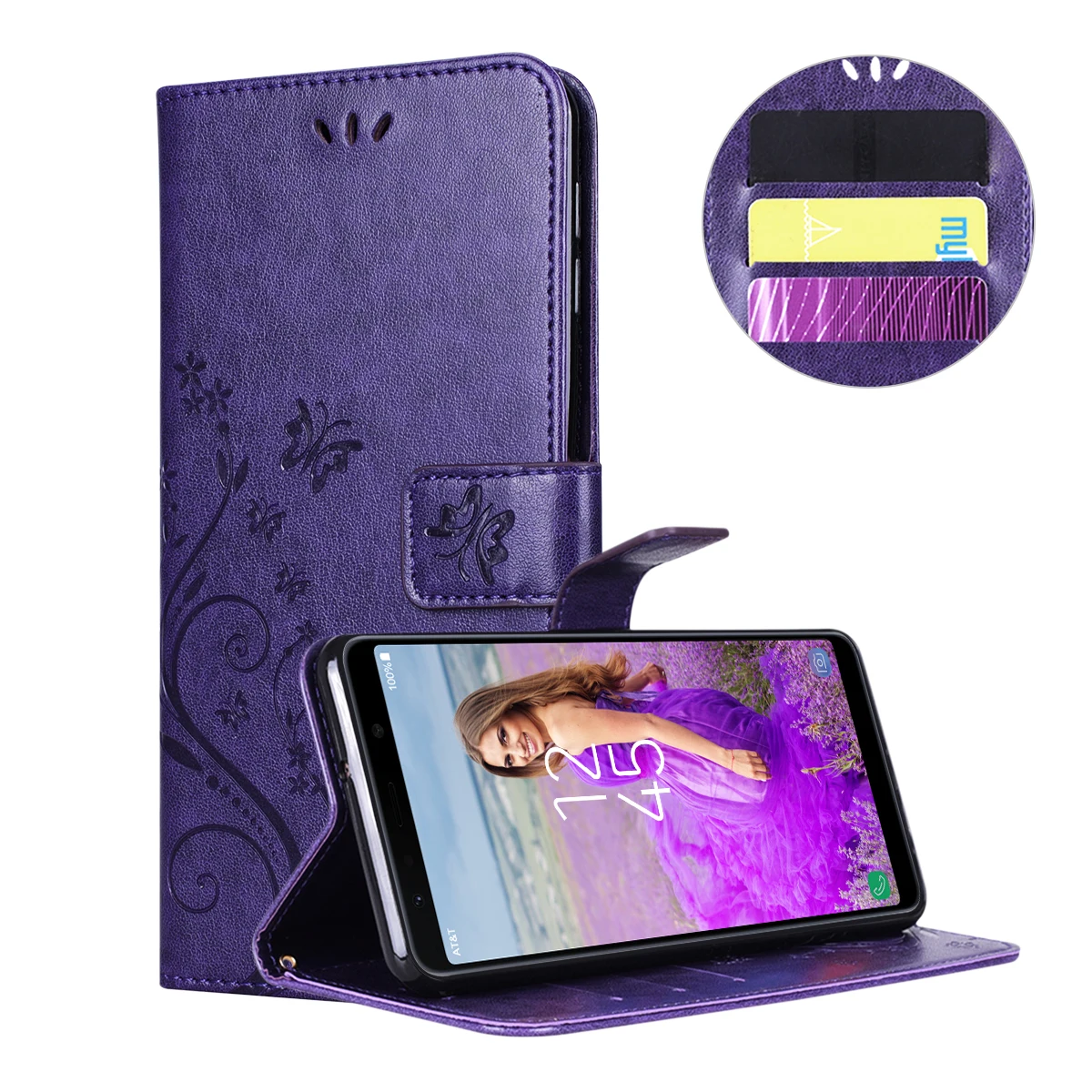 Роскошный кожаный чехол-книжка с бумажником для samsung Galaxy A7 2018 чехол рельефным