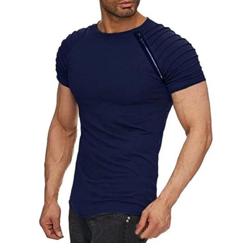 summer top Man Round Neck Self-cultivation Solid Color Short Sleeve T shirt men Stripe Fold Zipper camisa brasil Hot t-shirt summer top Man Round Neck Self-cultivation Solid Color Short Sleeve T shirt men Stripe Fold Zipper camisa brasil Hot t-shirt