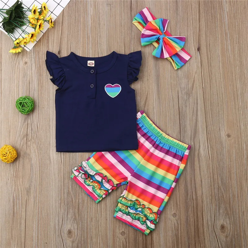 2019 Toddler Baby Kids Girl Rainbow Clothes Set T-shirt Tops Stripe Pants Outfits Summer 2019 Toddler Baby Kids Girl Rainbow Clothes Set T-shirt Tops Stripe Pants Outfits Summer