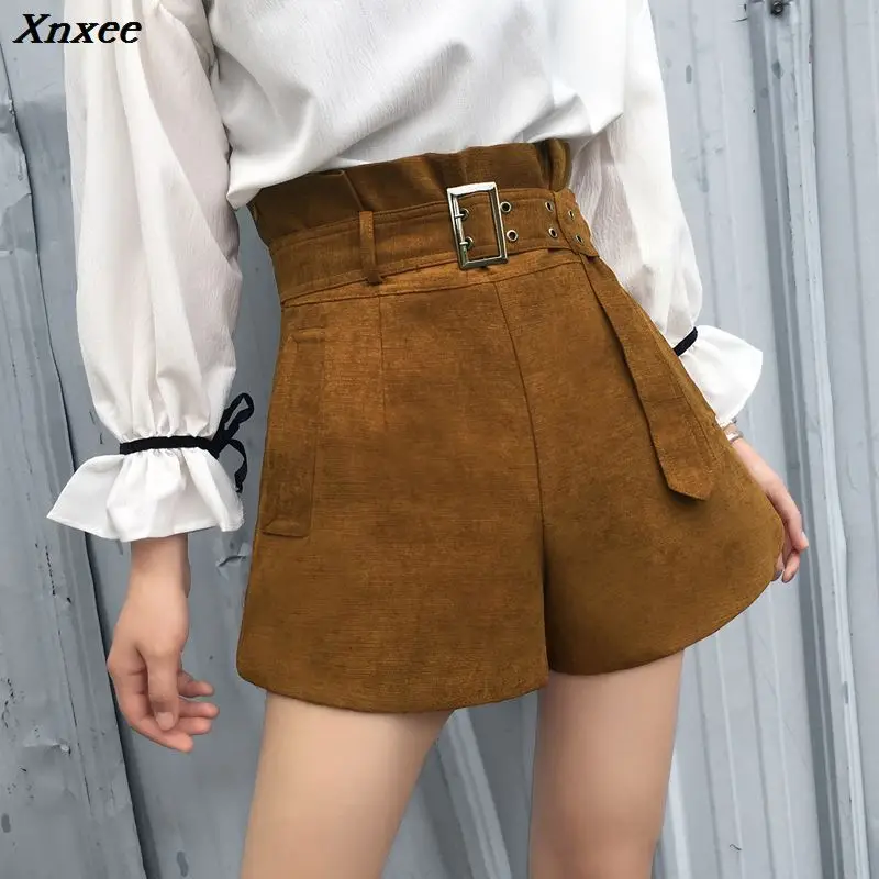 Xnxee high waist wide leg shorts with free belt women high street casual slim shorts fashion green short trousers 2019 2XL size Xnxee high waist wide leg shorts with free belt women high street casual slim shorts fashion green short trousers 2019 2XL size