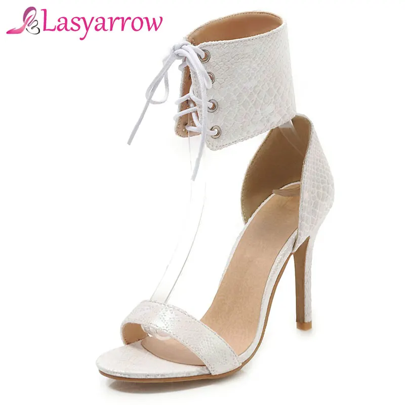 

Сандалии Lasyarrow женские на высоком каблуке-шпильке, пикантные босоножки с ремешком на щиколотке, туфли-лодочки с открытым носком, на шнуровке, модная обувь, гладиаторы