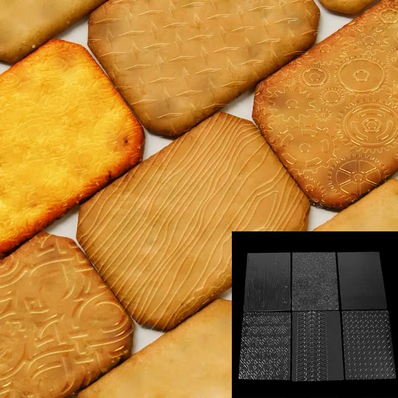 

6Pcs Plastic Fondant Texture Mat Stencil for Cake Cookies Tyre Pattern Cake Decorating Tool Baking Embossing Pad gadget for bake