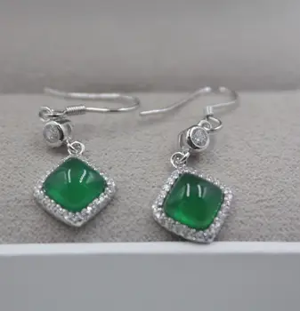 

Natural Cushion Green Chalcedony Drop Earrings in Solid 925 Sterling Silver
