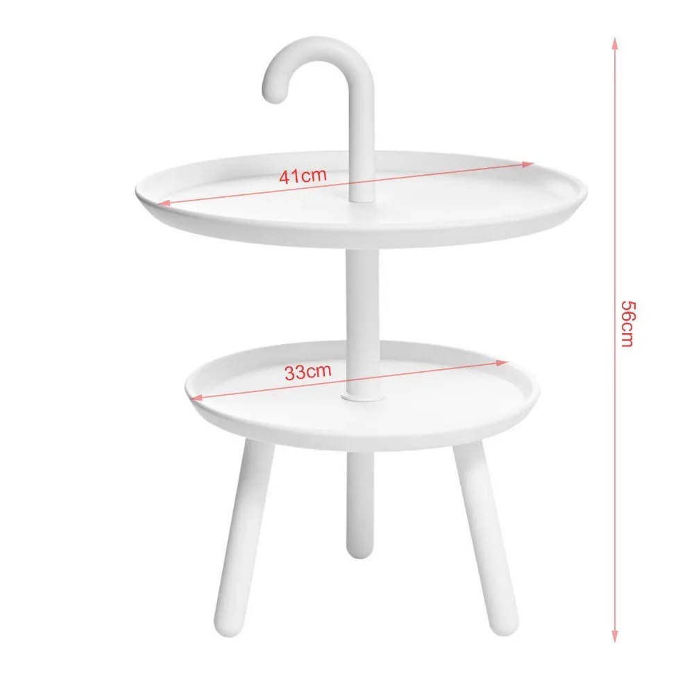 SoBuy FBT71-W ، 2 تيير جولة البلاستيك طاولة جانبية الشاي طاولة القهوة أريكة تتحول لسرير نهاية الجدول