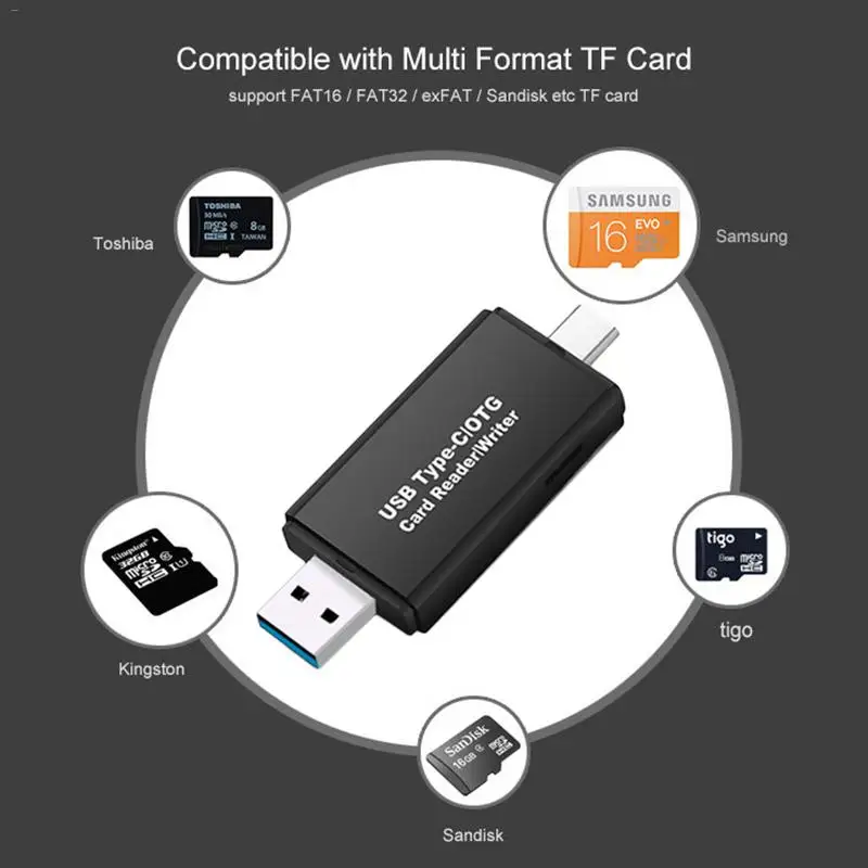 Тип-C устройство для чтения карт USB 3,0 Micro SD TF Тип C Multi чтения карт памяти кард-ридер разъем и играть Смарт 2-в-1 многофункциональное устройство для чтения карт