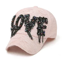 Корейский бейсбольный мяч со стразами кепки Adjusable гофрированная кепка для женщин любовное письмо Snapback шляпа уличная мода дамы обувь для девочек розовый козырек