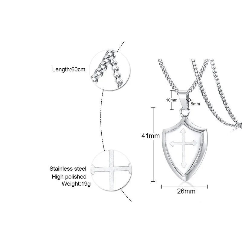 Vnox мужские Нержавеющая сталь щит веры гравировкой Джошуа 1: 9b Доспехи Бога Крест Кулон Цепочки и ожерелья молитва аксессуары