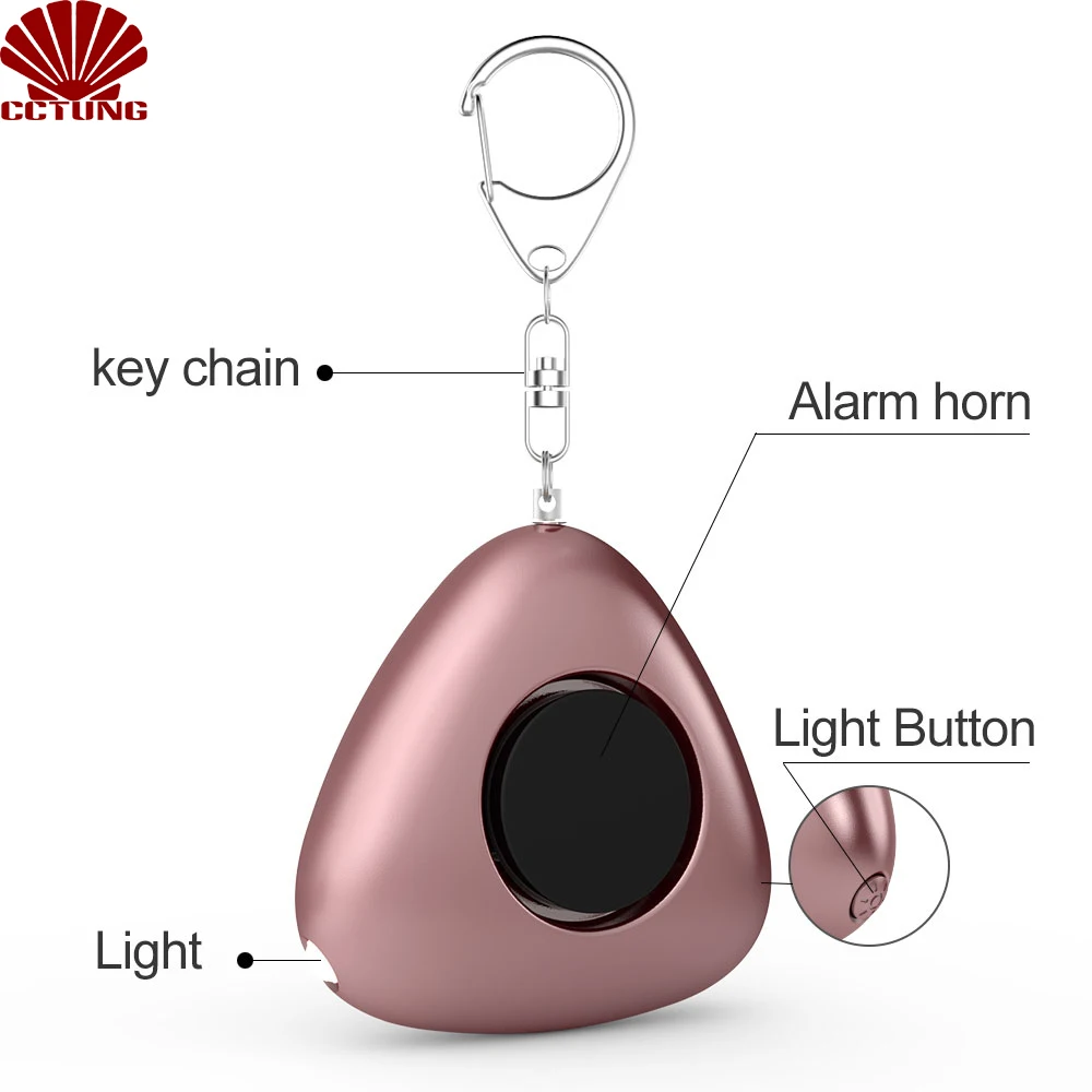 120db Personal Safe Sound Alarm Tri-angle Keychain with LED Light & Security Whistle to Keep Powerful Safety Property Assurance