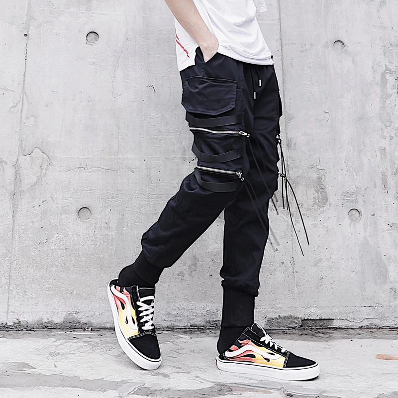 Men's Trousers 19 Summer New Loose Multi-zipper Pants Feet Knitted Thread Feet Harem Pants Trousers Youth Casual Men's Clothing