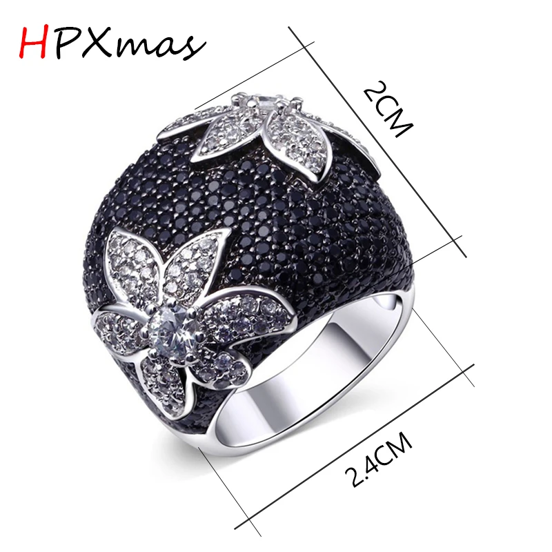HPXmas, модное, индивидуальное, черное, белое, с большой гексаграммой, цветок, преувеличенное, вечерние, для банкета, обручальное кольцо, для женщин, ювелирное изделие, подарок матери A112
