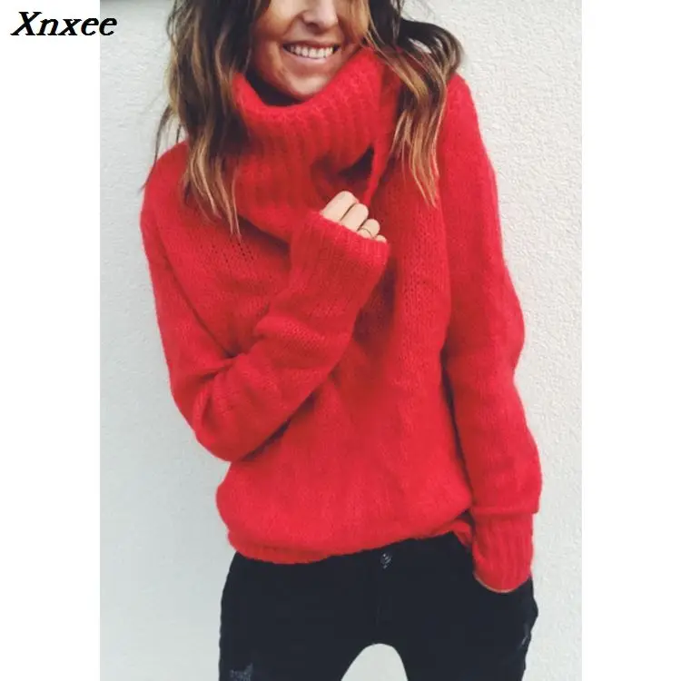 ladies Europe style and American winter turtleneck collar loose solid female sweaters pullover long sleeve chic woman sweater ladies Europe style and American winter turtleneck collar loose solid female sweaters pullover long sleeve chic woman sweater