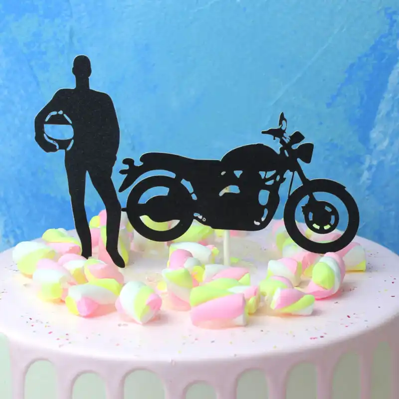 2 Pcs Set Creative Motorcycle And Handsome Man Cupcake Toppers Boy