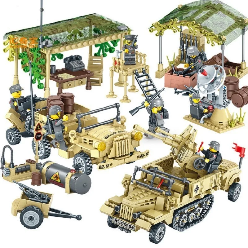 

400+pcs Building Blocks Military Camp Trucks Jeeps car Bricks Compatible Army Soldiers Weapon set Blocks Toys WJ081
