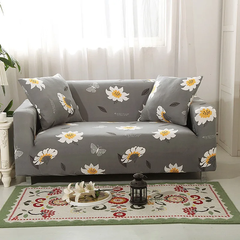 Gray Flexible Couch Sofa Cover Cute flower pastoral Spandex Cover with