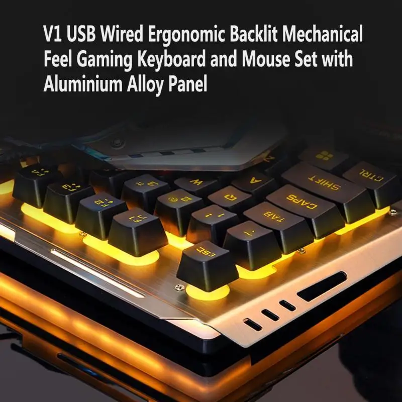 Механическая клавиатура USB Проводная эргономичная с подсветкой Механическая на ощупь игровая клавиатура и мышь набор с панелью из алюминиевого сплава