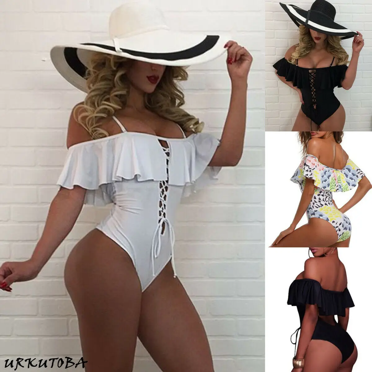 2019 Newest Hot Sexy Off Shoulder Floral One Piece Swimsuit Summer Women Bathing Suit Ruffle Monokini Swimwear 2019 Newest Hot Sexy Off Shoulder Floral One Piece Swimsuit Summer Women Bathing Suit Ruffle Monokini Swimwear