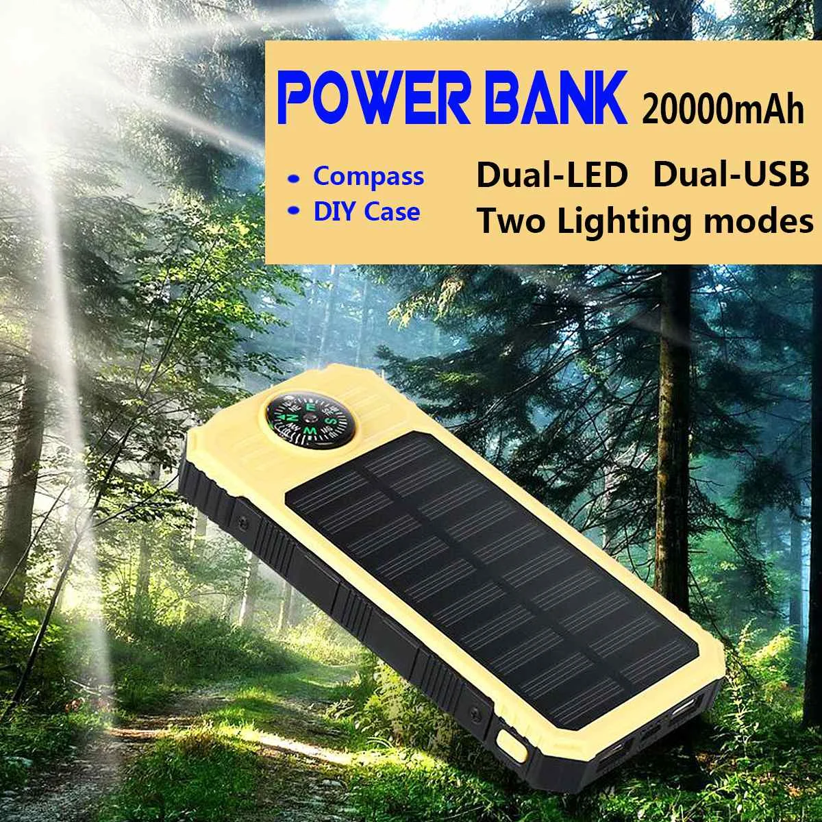 

Portable Solar Power Bank 30000mah External Battery 2USB LED Powerbank Mobile phone Solar Charger box and needle for Smartphone
