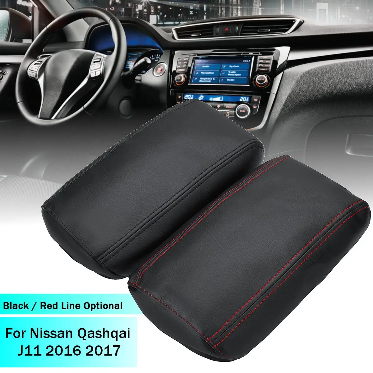 

Car PU Leather Center Armrest Arm Rest Box Cover Pads For Nissan Qashqai J11 2016 2017