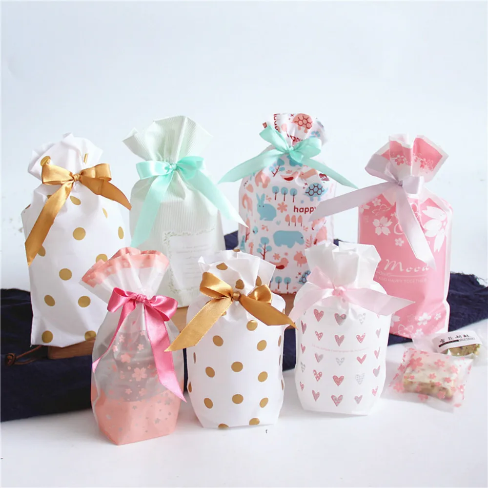 

1 Pcs Halloween Wedding Favors Bag Ribbon Drawstring Baked Biscuit Bundle Pocket Candy Bag Christmas Nougat Packaging Wholesale