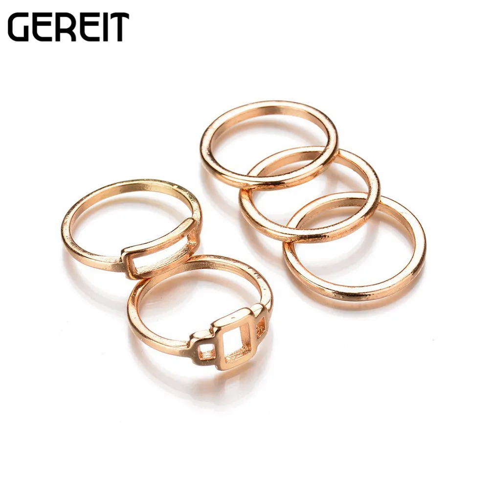 GEREIT New Arrival Gold/Silver Irregular Geometric Glorial Jeans Ring Set For Women Party 