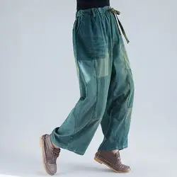 Зимние теплые джинсовые брюки больших размеров с эластичной резинкой на талии мешковатые широкие джинсы из плотного флиса с отбеленной