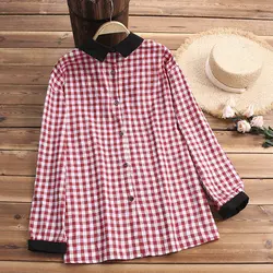 Женская блузка ZANZEA клетчатые рубашки с длинным рукавом Повседневные назад пуговицы до Blusas Свободные Рабочие Рубашки Сорочка Femme верхняя