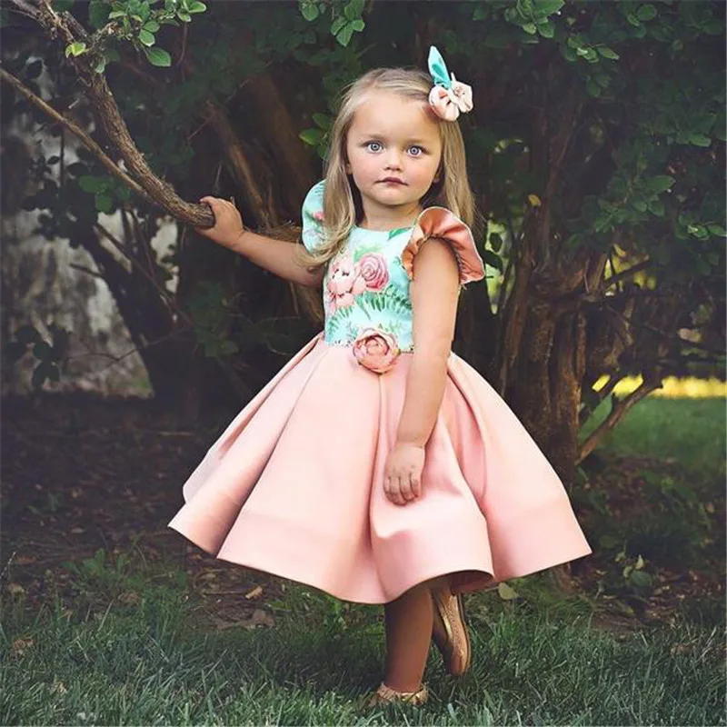 

New Arrival Ruffle Flowers Patchwork Dress Hair Clip Baby Girls Sister Princess Fashion Princess Dresses Cotton Newborn Costume