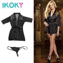 IKOKY Черная кружевная сорочка, Экзотическая одежда, сексуальное ночное платье, интимная одежда для сна, ночная сорочка, сексуальное эротичное нижнее бельё