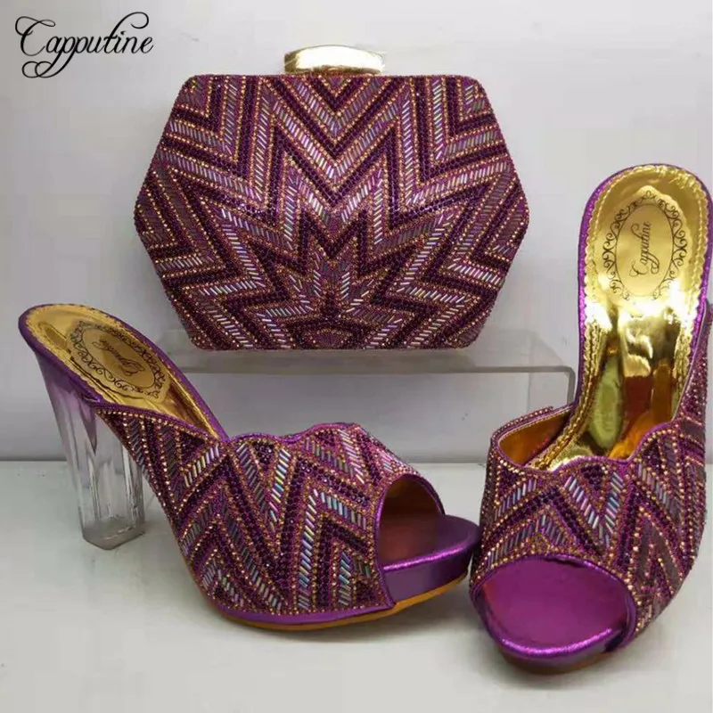 

Capputine New Arrival African Shoes And Bags Set For Wedding Fashion Summer High Heels Wedding Shoes And Bag Set 5Colors BL145C