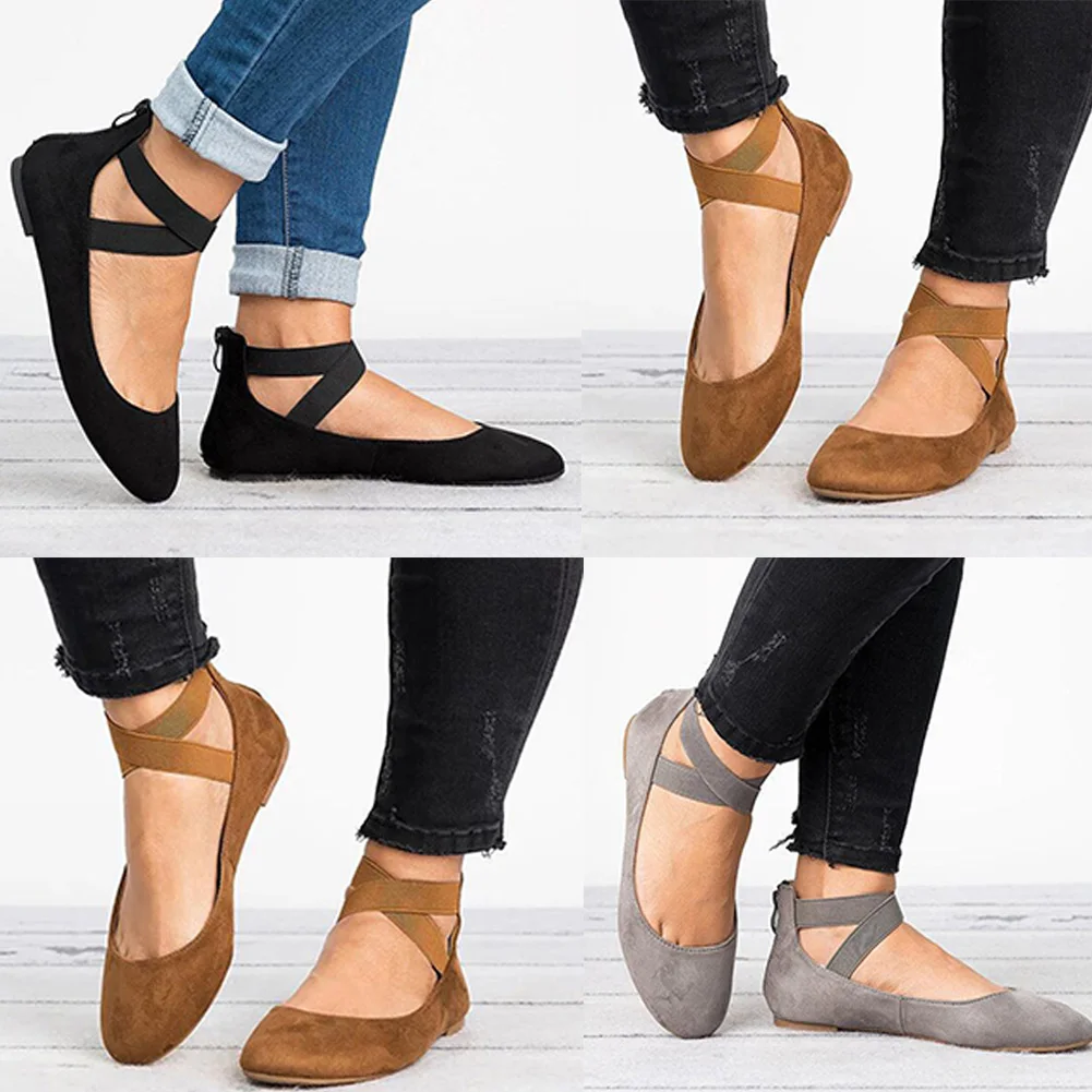 

Woman Bandage Autumn Casual Elastic Shallow Mouth Round Head Anti-slip Flat Heel Fabala
