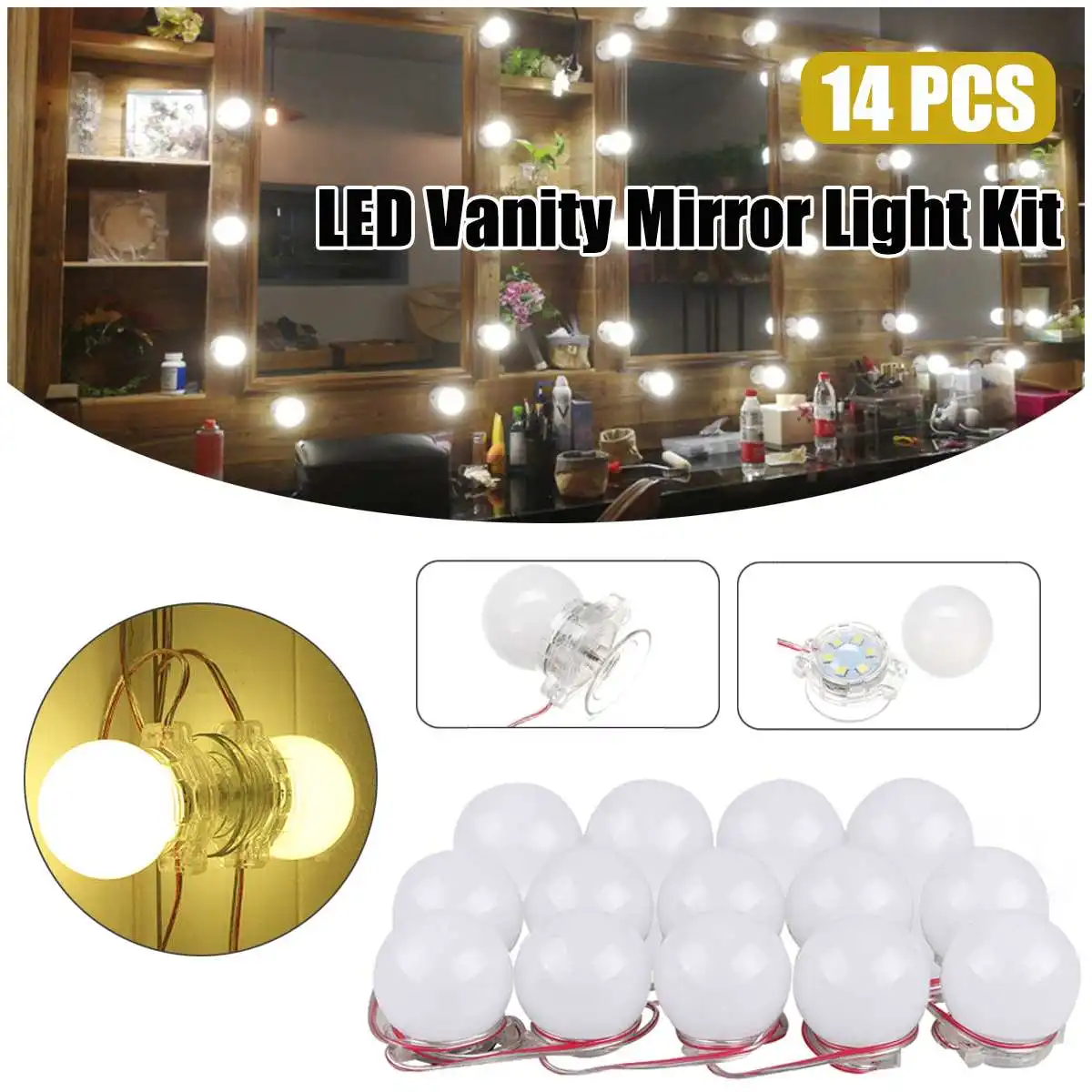 

14pcs White LED Lamp String DIY Makeup Mirrors Lamp Cosmetic Salon Barber Shop Dresser Decoration Wall Lights String