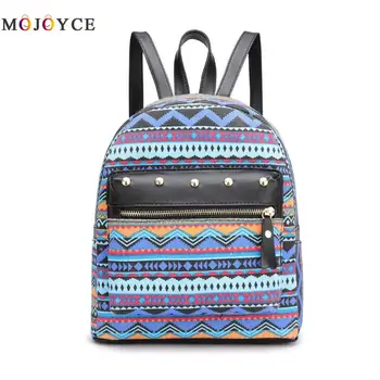 

Ethnic Rivet Printing Backpacks Female Canvas Women Travel Shoulder Small Backpack Mochila Feminina
