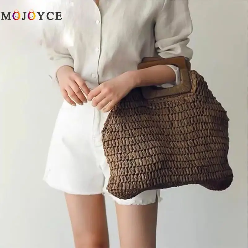

Vintage Large Capacity Totes Women Woven Handbags Top-handle Bags Bohemian Paper rope Sumer Beach Bag