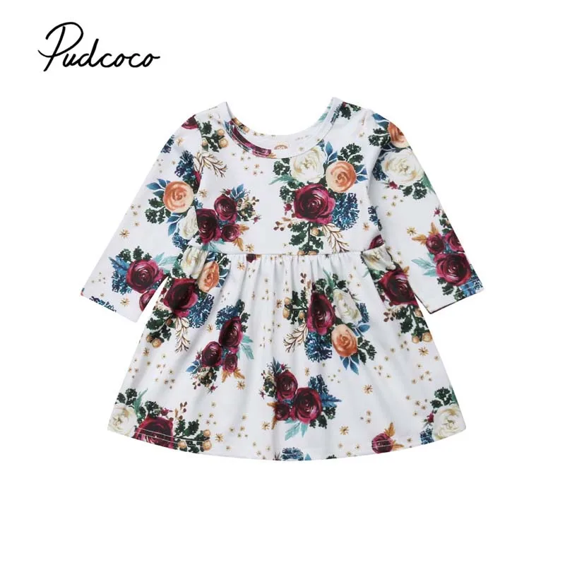

Pudcoco Vintage Dress Toddler Infant Baby Girl 2018 New Autumn Rose Flower Long Sleeve Tutu Princess Dresses Pegeant Prom 6M-5T