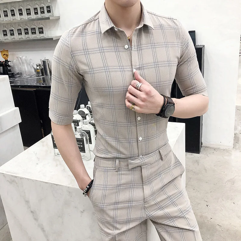 2019 Однобортный костюм летний Mariage Homme Пальто серого цвета или хаки в клетку