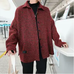 2018 осень новая мужская рубашка пальто средней толщины двухцветная клетчатая Повседневная простая куртка красный/серый M-2XL Camisa Masculina