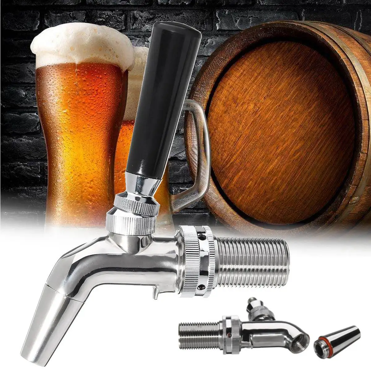 

Stainless Steel G5/8 Beer Faucet Adjustable O ak barrel Beer Heads Faucet Flow Control Switch Shank Keg Tap Dispenser hot sale