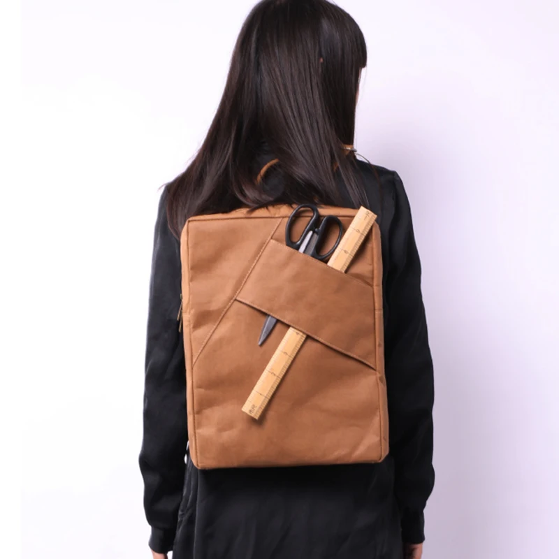

[Super seabob] 2019Spring Summer Woman New Solid Color Zipper High Capacity Kraft Paper Double Shoulder Backpack All Match LI638